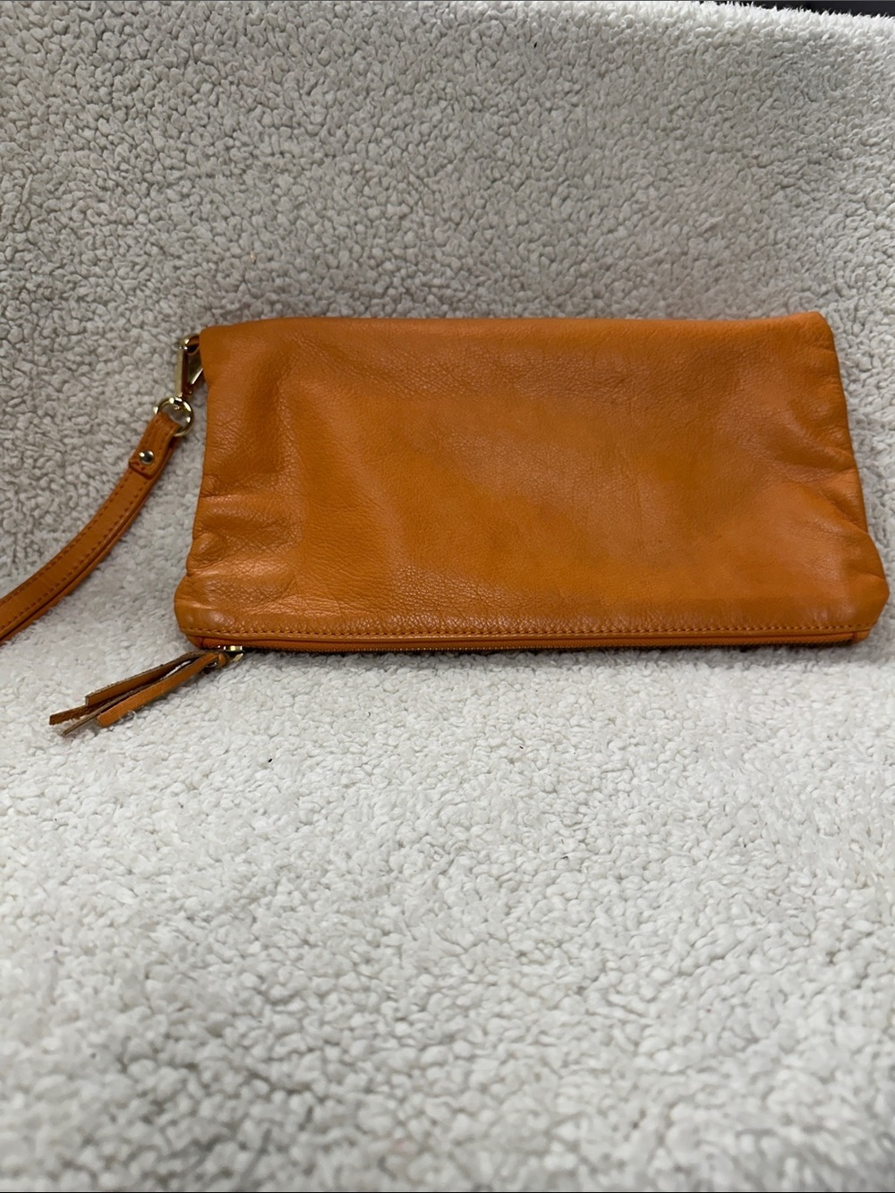 Alberta Dicanio Orange soft leather fold over clutch Made in Italy💗